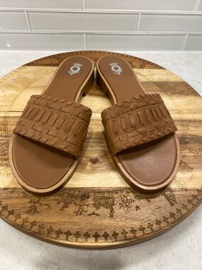 Women's Tan Slide Sandals all leather upper, insole & sole